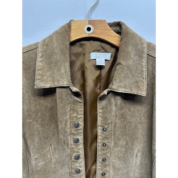 Vintage Christopher & Banks 100% Leather Tan Suede Snap Front Embossed Medium - Picture 5 of 12